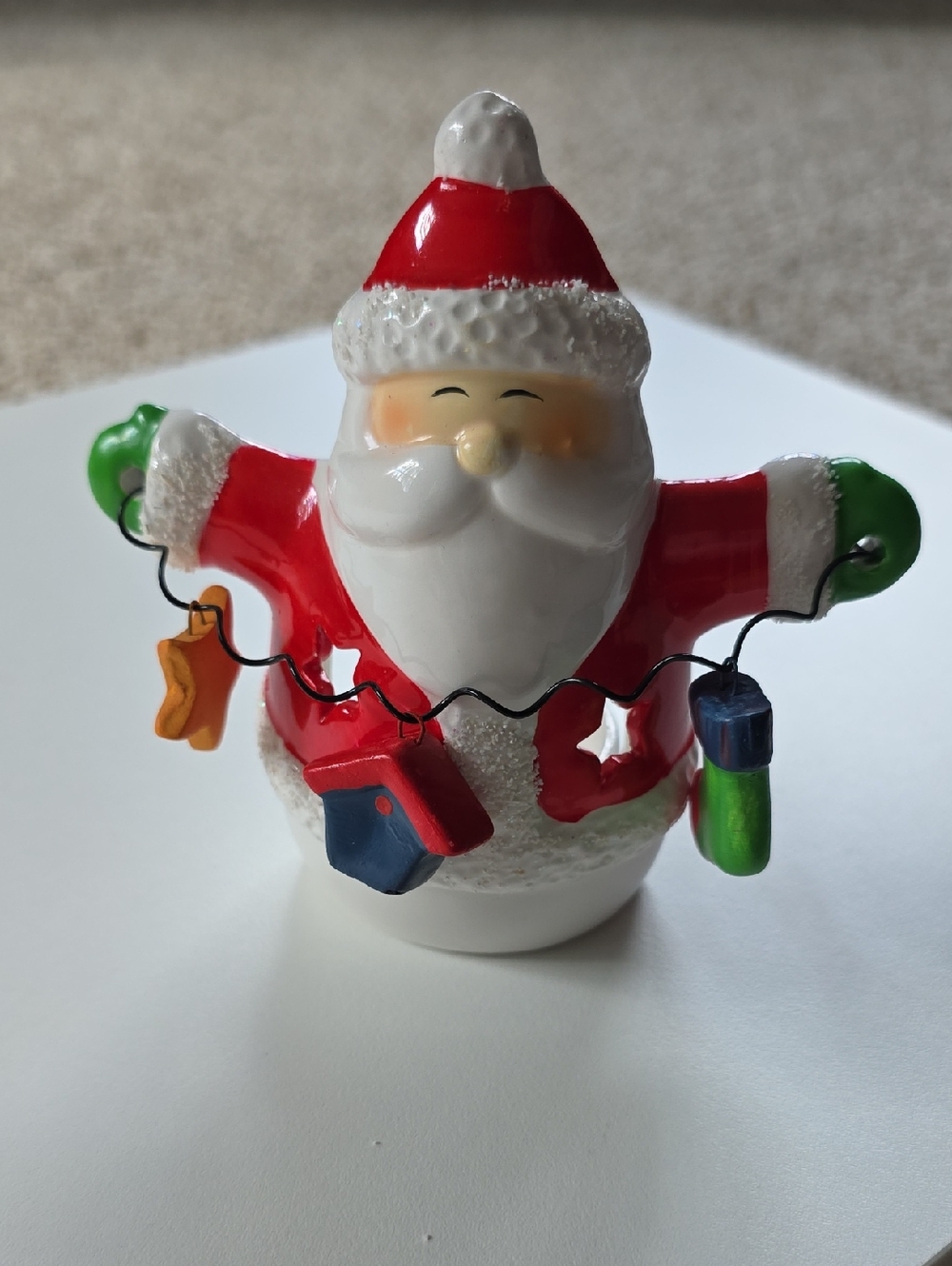 Holiday Ceramic Santa Figurine Candle Holder – Red and White Christmas Decor